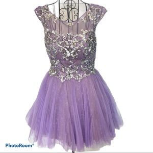 Sherri Hill Lavender Sequined Taffeta Dress Size 8